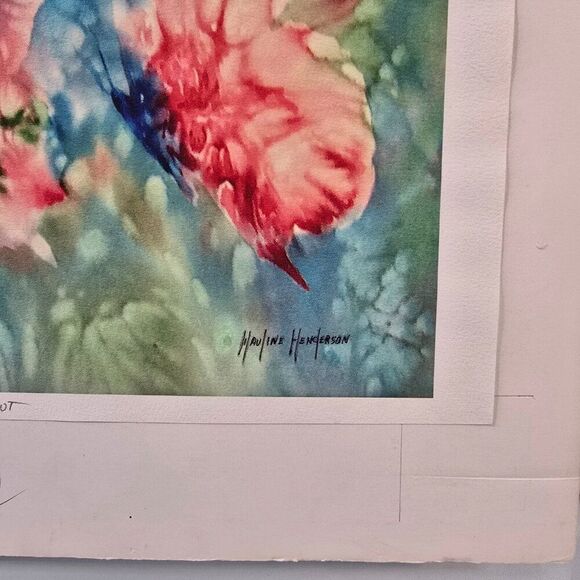 Mauline Henderson Butterfly Watercolor Signed Print Rag Paper Impressionist Art - Picture 3 of 8